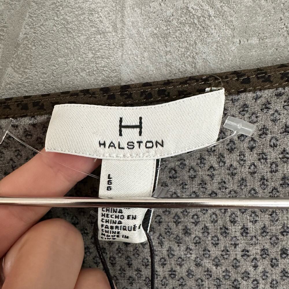 NWT H by Halston Mixed Media Floral Poplin Top Blouse in Green sz L - Picture 7 of 8
